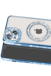 Apple iPhone 14 Kılıf Joke Simli Magneticsafe Kılıf - Mavi