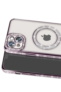 Apple iPhone 14 Kılıf Joke Simli Magneticsafe Kılıf - Pembe