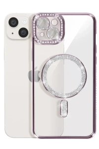 Apple iPhone 14 Kılıf Joke Simli Magneticsafe Kılıf - Pembe