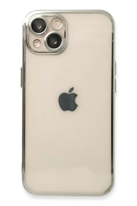 Apple iPhone 14 Kılıf Lensli Silikon - Gümüş