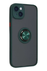 Apple iPhone 14 Kılıf Montreal Yüzüklü Silikon Kapak - Yeşil