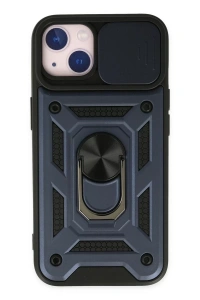Apple iPhone 14 Kılıf Pars Lens Yüzüklü Silikon - Lacivert