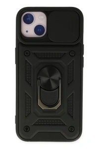 Apple iPhone 14 Kılıf Pars Lens Yüzüklü Silikon - Siyah
