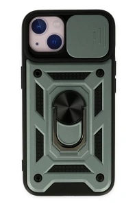 Apple iPhone 14 Kılıf Pars Lens Yüzüklü Silikon - Yeşil