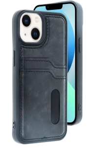 Apple iPhone 14 Kılıf Sara Kartvizitli Deri Kılıf - Siyah
