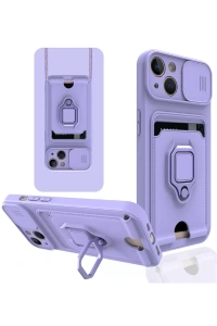 Apple iPhone 14 Kılıf Zuma Kartvizitli Yüzüklü Silikon - Lila