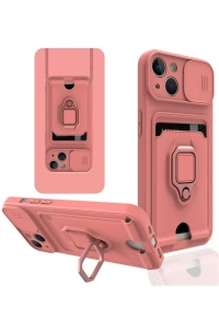 Apple iPhone 14 Kılıf Zuma Kartvizitli Yüzüklü Silikon - Pembe