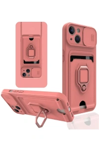 Apple iPhone 14 Kılıf Zuma Kartvizitli Yüzüklü Silikon - Pembe