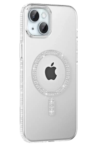 Apple iPhone 14 Move Taşlı Magsafe Kapak - Natural Grey