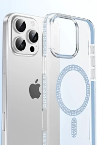 Apple iPhone 14 Move Taşlı Magsafe Kapak - Natural Grey