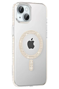 Apple iPhone 14 Move Taşlı Magsafe Kapak - Pembe