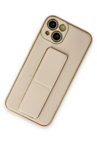 Apple iPhone 14 Plus Kılıf Coco Deri Standlı Kapak - Gold