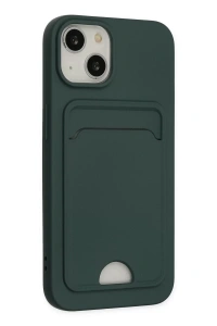 Apple iPhone 14 Plus Kılıf Kelvin Kartvizitli Silikon - Koyu Yeşil