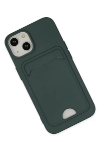 Apple iPhone 14 Plus Kılıf Kelvin Kartvizitli Silikon - Koyu Yeşil