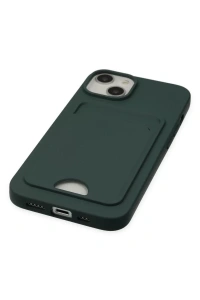 Apple iPhone 14 Plus Kılıf Kelvin Kartvizitli Silikon - Koyu Yeşil