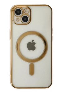 Apple iPhone 14 Plus Kılıf Magneticsafe Lazer Silikon - Gold