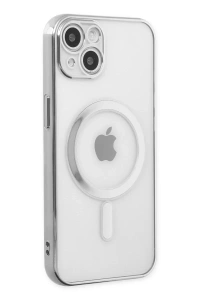 Apple iPhone 14 Plus Kılıf Magneticsafe Lazer Silikon - Gümüş