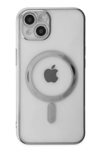 Apple iPhone 14 Plus Kılıf Magneticsafe Lazer Silikon - Gümüş