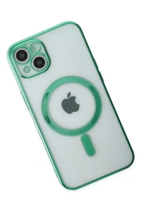 Apple iPhone 14 Plus Kılıf Magneticsafe Lazer Silikon - Haki Yeşil