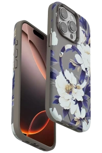 Apple iPhone 14 Pro Flower Series Magsafe Kapak - Gri