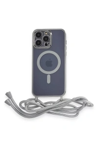 Apple iPhone 14 Pro Kılıf Divo Lazer Askılı Magsafe Kapak - Gümüş