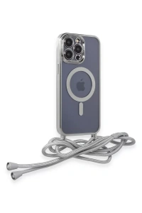 Apple iPhone 14 Pro Kılıf Divo Lazer Askılı Magsafe Kapak - Gümüş