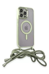 Apple iPhone 14 Pro Kılıf Divo Lazer Askılı Magsafe Kapak - Koyu Yeşil