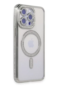 Apple iPhone 14 Pro Kılıf Joke Simli Magneticsafe Kılıf - Gümüş