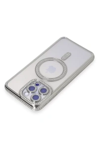 Apple iPhone 14 Pro Kılıf Joke Simli Magneticsafe Kılıf - Gümüş