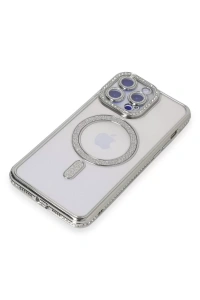 Apple iPhone 14 Pro Kılıf Joke Simli Magneticsafe Kılıf - Gümüş