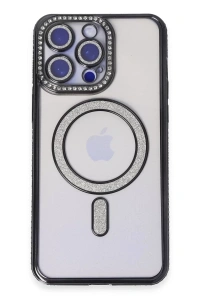 Apple iPhone 14 Pro Kılıf Joke Simli Magneticsafe Kılıf - Siyah