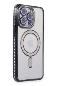 Apple iPhone 14 Pro Kılıf Joke Simli Magneticsafe Kılıf - Siyah