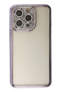 Apple iPhone 14 Pro Kılıf Joke Taşlı Silikon - Mor