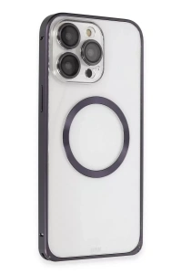 Apple iPhone 14 Pro Kılıf Metal Bumper Magneticsafe Kapak - Derin Mor