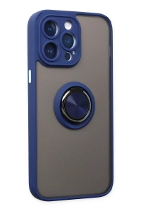 Apple iPhone 14 Pro Kılıf Montreal Yüzüklü Silikon Kapak - Lacivert