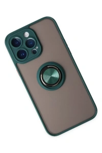 Apple iPhone 14 Pro Kılıf Montreal Yüzüklü Silikon Kapak - Yeşil