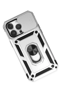 Apple iPhone 14 Pro Kılıf Pars Lens Yüzüklü Silikon - Gümüş