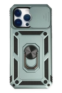 Apple iPhone 14 Pro Kılıf Pars Lens Yüzüklü Silikon - Yeşil