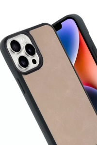 Apple iPhone 14 Pro Max Kılıf Aras Deri Kapak - Pudra