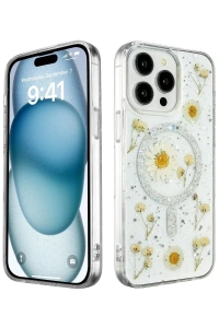 Apple iPhone 14 Pro Max Kılıf Daisy Simli Magsafe Kapak - Gümüş