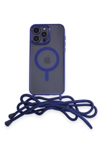 Apple iPhone 14 Pro Max Kılıf Divo Lazer Askılı Magsafe Kapak - Mavi