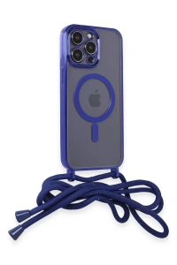 Apple iPhone 14 Pro Max Kılıf Divo Lazer Askılı Magsafe Kapak - Mavi