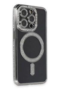 Apple iPhone 14 Pro Max Kılıf Joke Simli Magneticsafe Kılıf - Gri