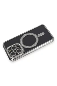 Apple iPhone 14 Pro Max Kılıf Joke Simli Magneticsafe Kılıf - Gri