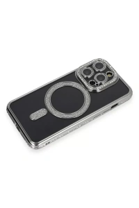 Apple iPhone 14 Pro Max Kılıf Joke Simli Magneticsafe Kılıf - Gri