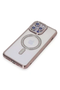 Apple iPhone 14 Pro Max Kılıf Joke Simli Magneticsafe Kılıf - Pembe