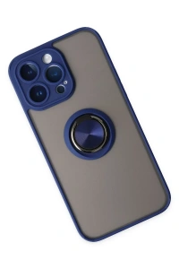 Apple iPhone 14 Pro Max Kılıf Montreal Yüzüklü Silikon Kapak - Lacivert