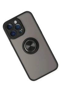 Apple iPhone 14 Pro Max Kılıf Montreal Yüzüklü Silikon Kapak - Siyah