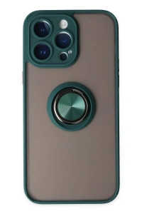Apple iPhone 14 Pro Max Kılıf Montreal Yüzüklü Silikon Kapak - Yeşil