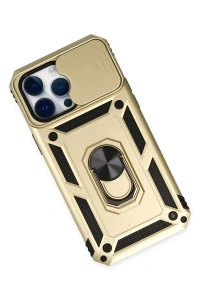 Apple iPhone 14 Pro Max Kılıf Pars Lens Yüzüklü Silikon - Gold